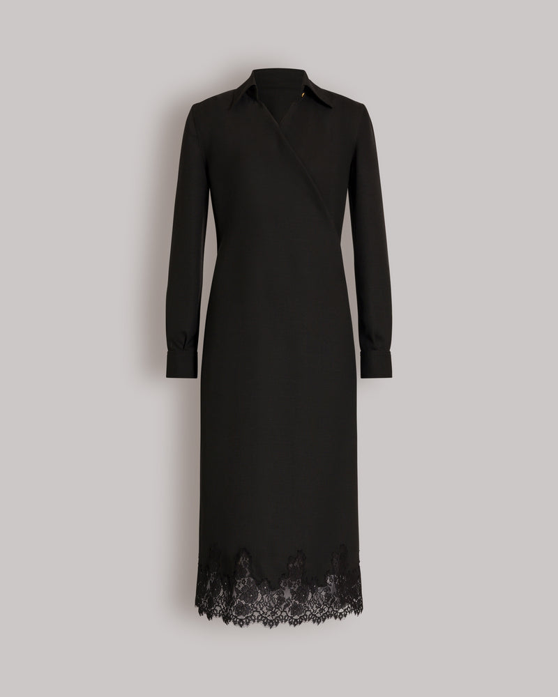 Midikleid aus Krepp mit Kragen und Spitzenbesatz Schwarz Alberta Ferretti Boutique Online 0