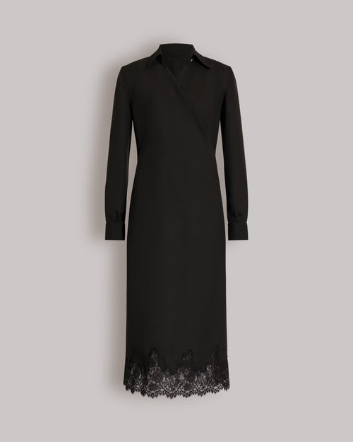 Crepe midi dress with collar and lace trim Black Alberta Ferretti Boutique Online 0