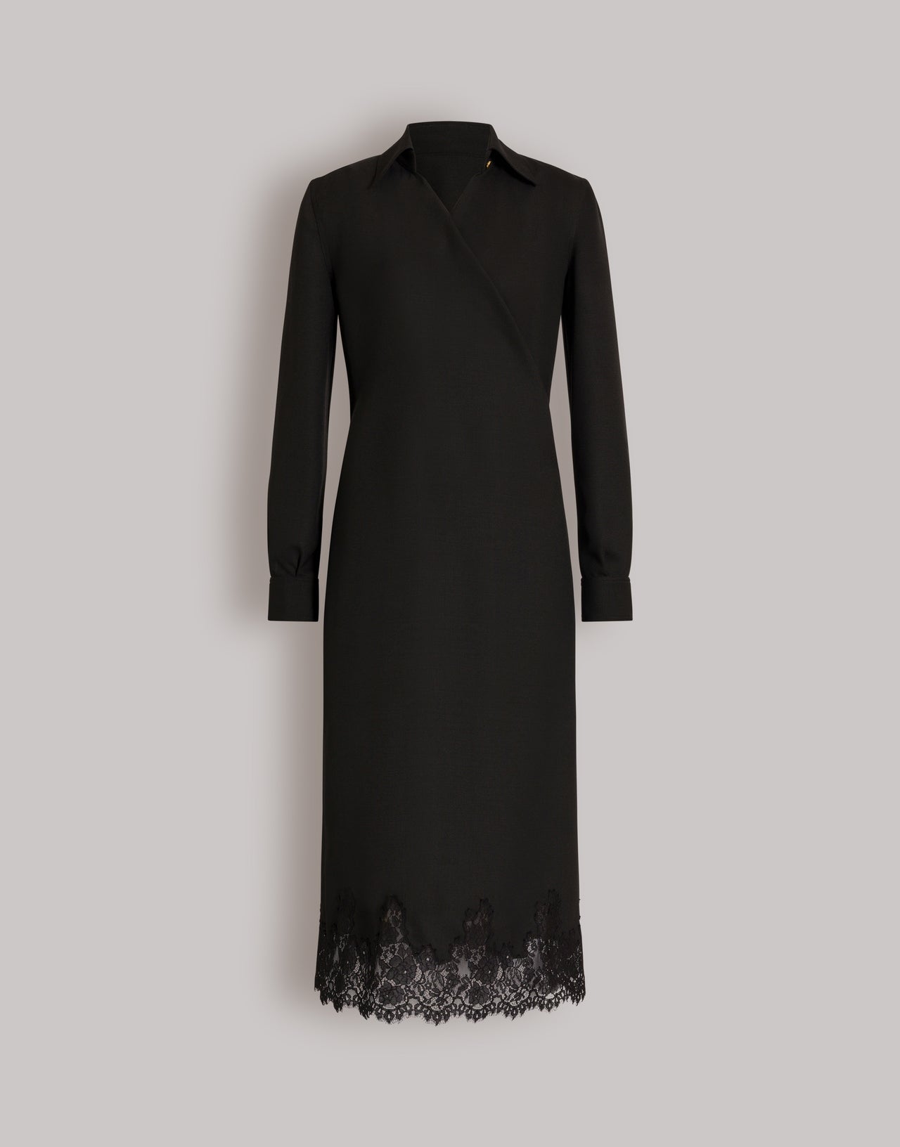 Crepe midi dress with collar and lace trim 黑色 Alberta Ferretti Boutique Online 1