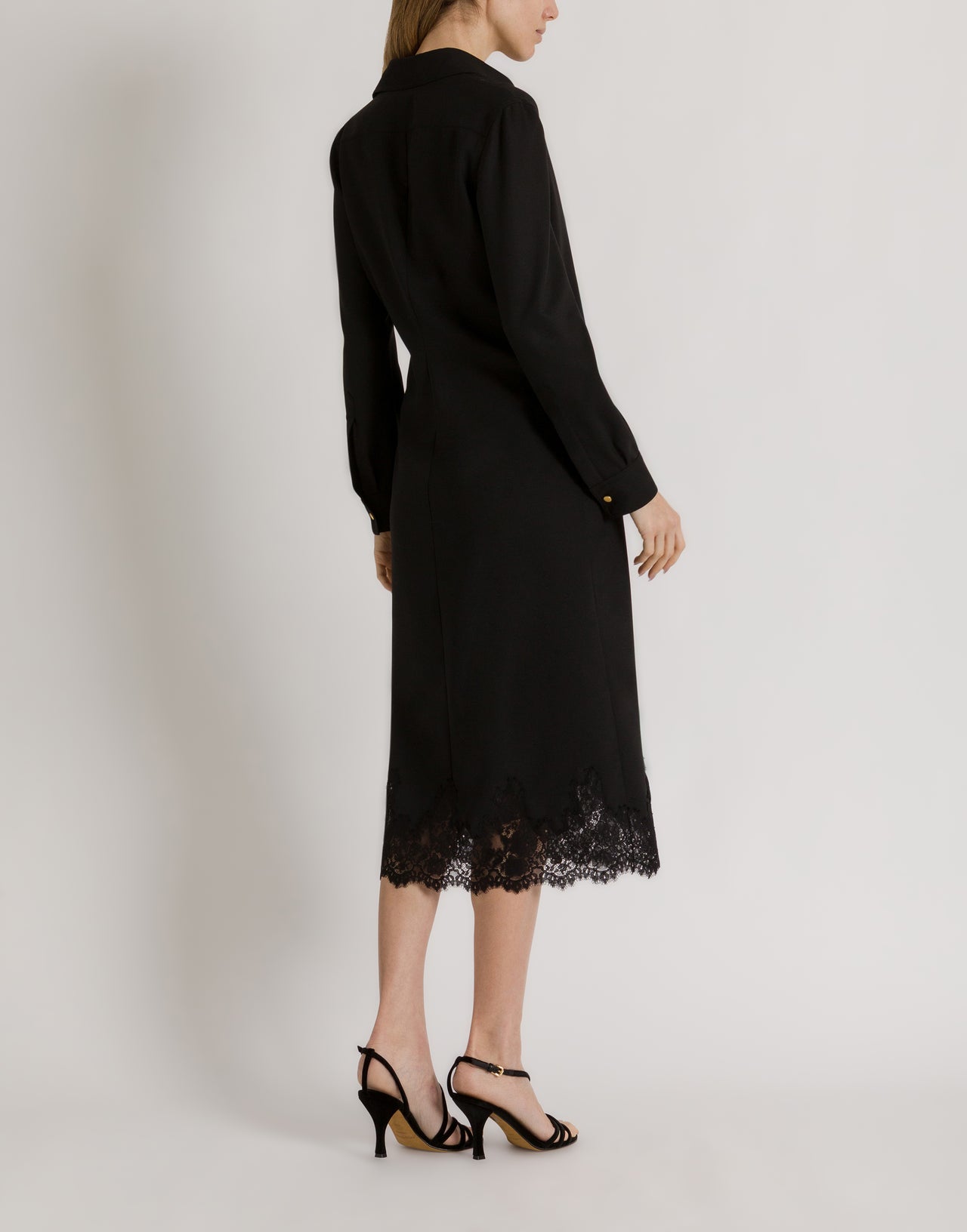 Crepe midi dress with collar and lace trim 黑色 Alberta Ferretti Boutique Online 3