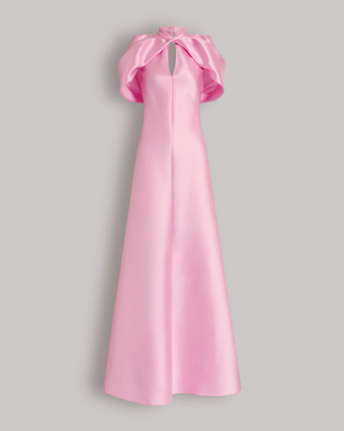 Abito lungo in mikado con maniche a mantellina Rosa Alberta Ferretti Boutique Online 0