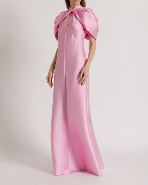 Abito lungo in mikado con maniche a mantellina Rosa Alberta Ferretti Boutique Online 1