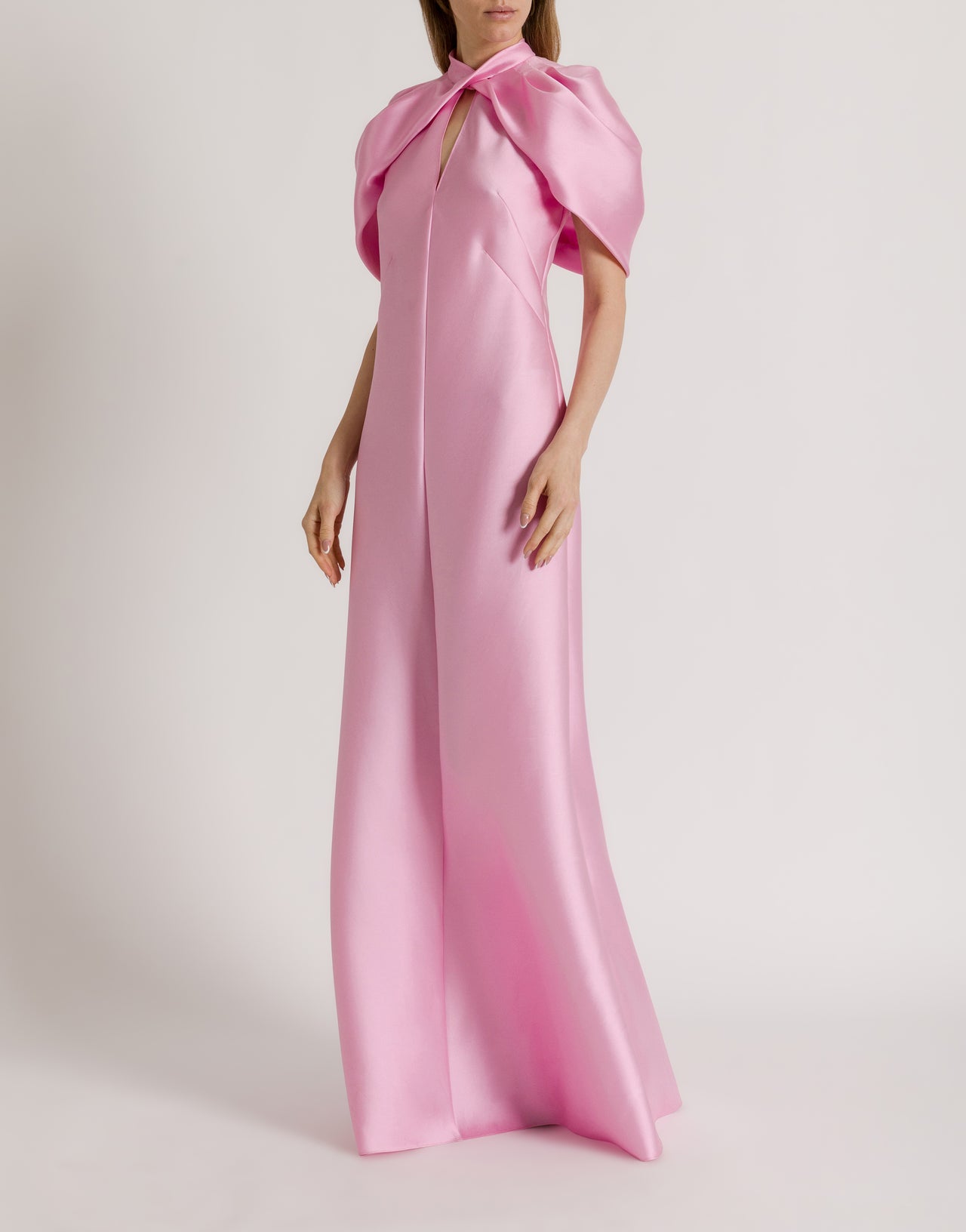 Abito lungo in mikado con maniche a mantellina Rosa Alberta Ferretti Boutique Online 2