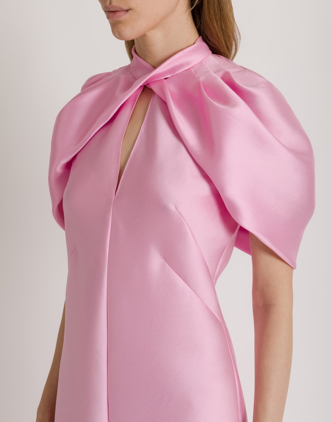 Abito lungo in mikado con maniche a mantellina Rosa Alberta Ferretti Boutique Online 4