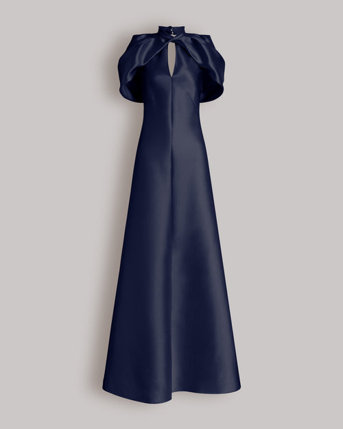 Abito lungo in mikado con maniche a mantellina Blu Alberta Ferretti Boutique Online 0
