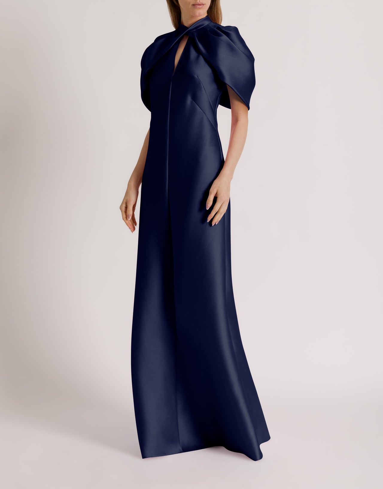 Long mikado dress with cape sleeves 蓝色 Alberta Ferretti Boutique Online 2