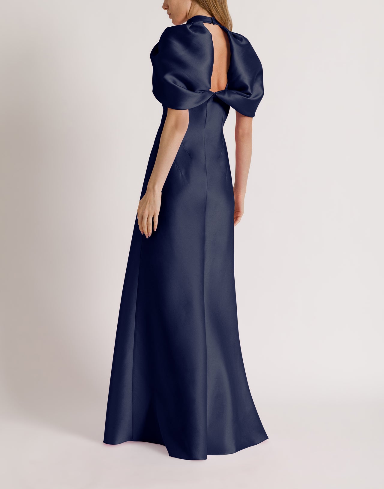 Long mikado dress with cape sleeves