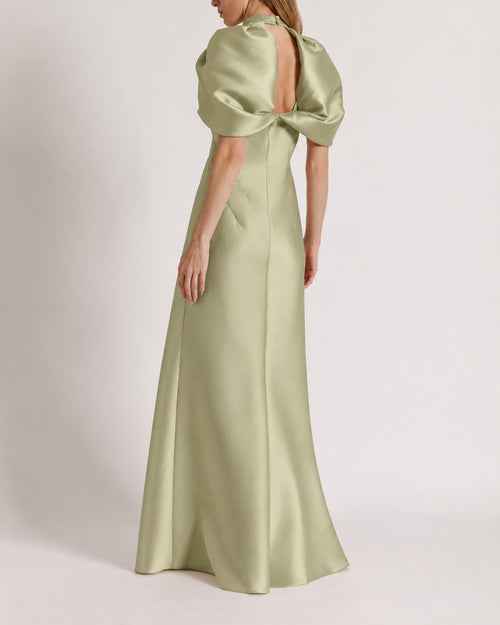 Long mikado dress with cape sleeves