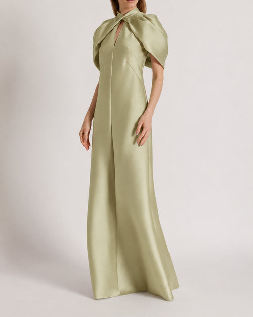 Long mikado dress with cape sleeves Green Alberta Ferretti Boutique Online 1