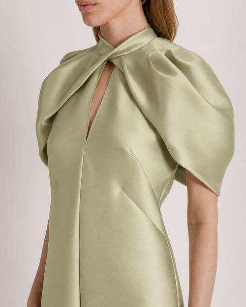 Long mikado dress with cape sleeves