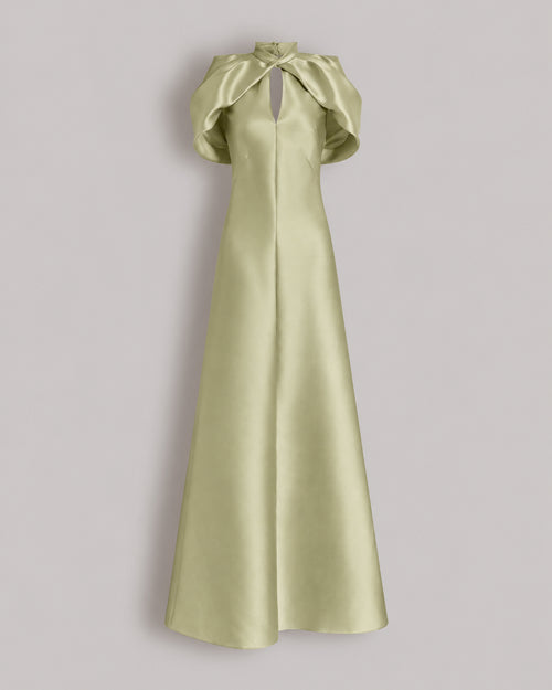 Long mikado dress with cape sleeves Green Alberta Ferretti Boutique Online 0