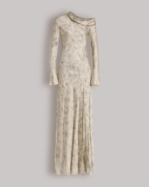 Long floral dress with off-the-shoulder detail Ivory Alberta Ferretti Boutique Online 0