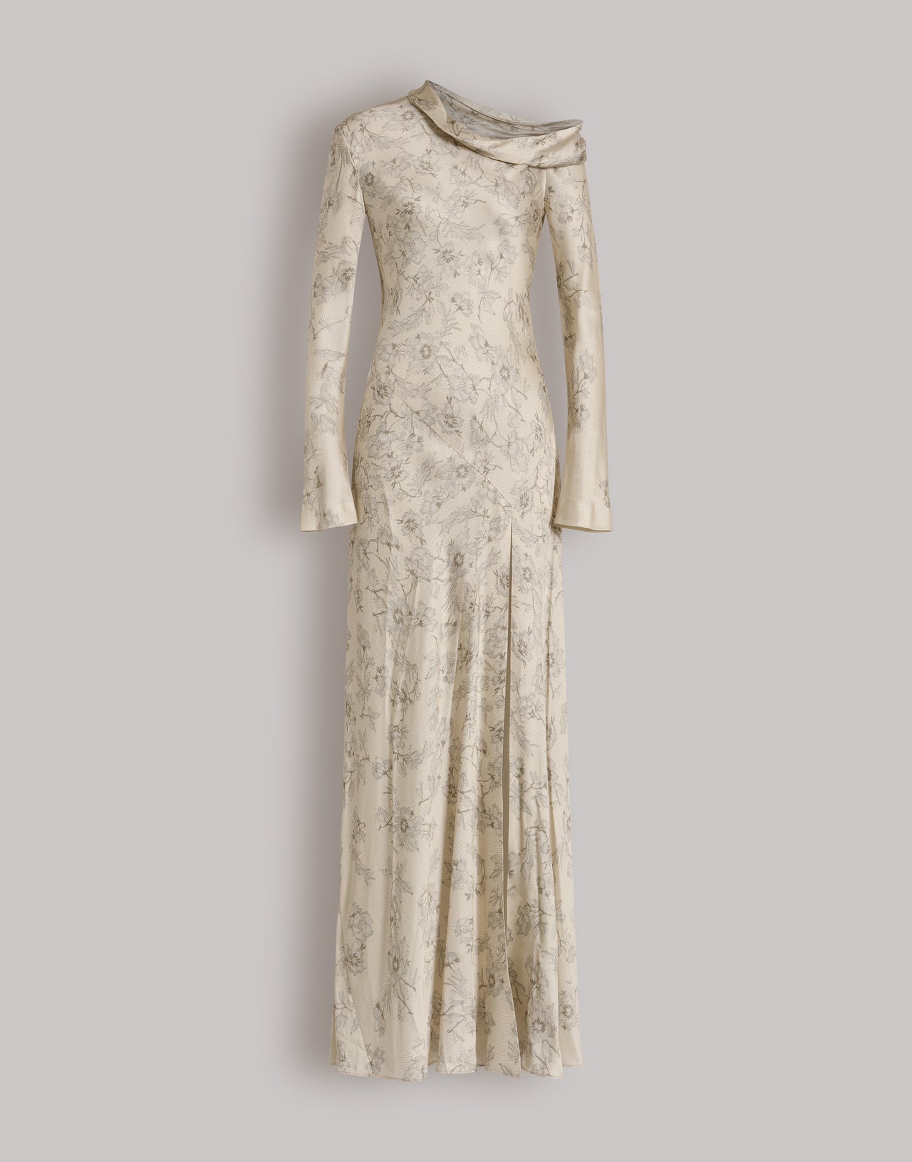 Long floral dress with off-the-shoulder detail Ivory Alberta Ferretti Boutique Online 1