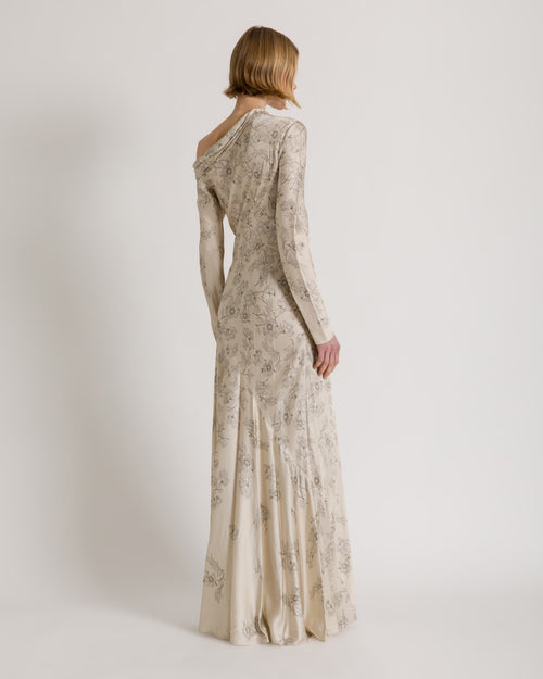 Long floral dress with off-the-shoulder detail