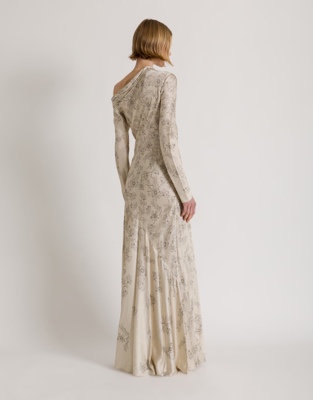 Long floral dress with off-the-shoulder detail Ivory Alberta Ferretti Boutique Online 3