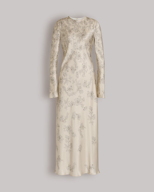 Long floral jacquard satin dress Ivory Alberta Ferretti Boutique Online 0