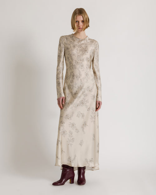 Long floral jacquard satin dress Ivory Alberta Ferretti Boutique Online 1