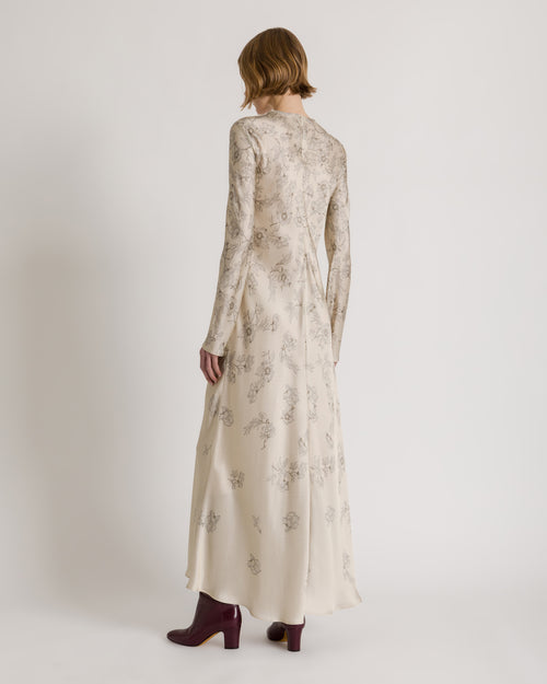 Long floral jacquard satin dress