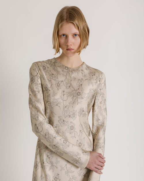 Long floral jacquard satin dress