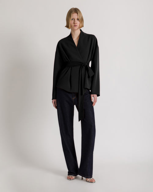 Stretch Cady Jacket with Bow Black Alberta Ferretti Boutique Online 1