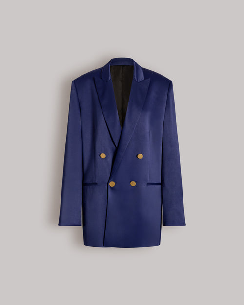 Double-breasted satin blazer Blue Alberta Ferretti Boutique Online 0