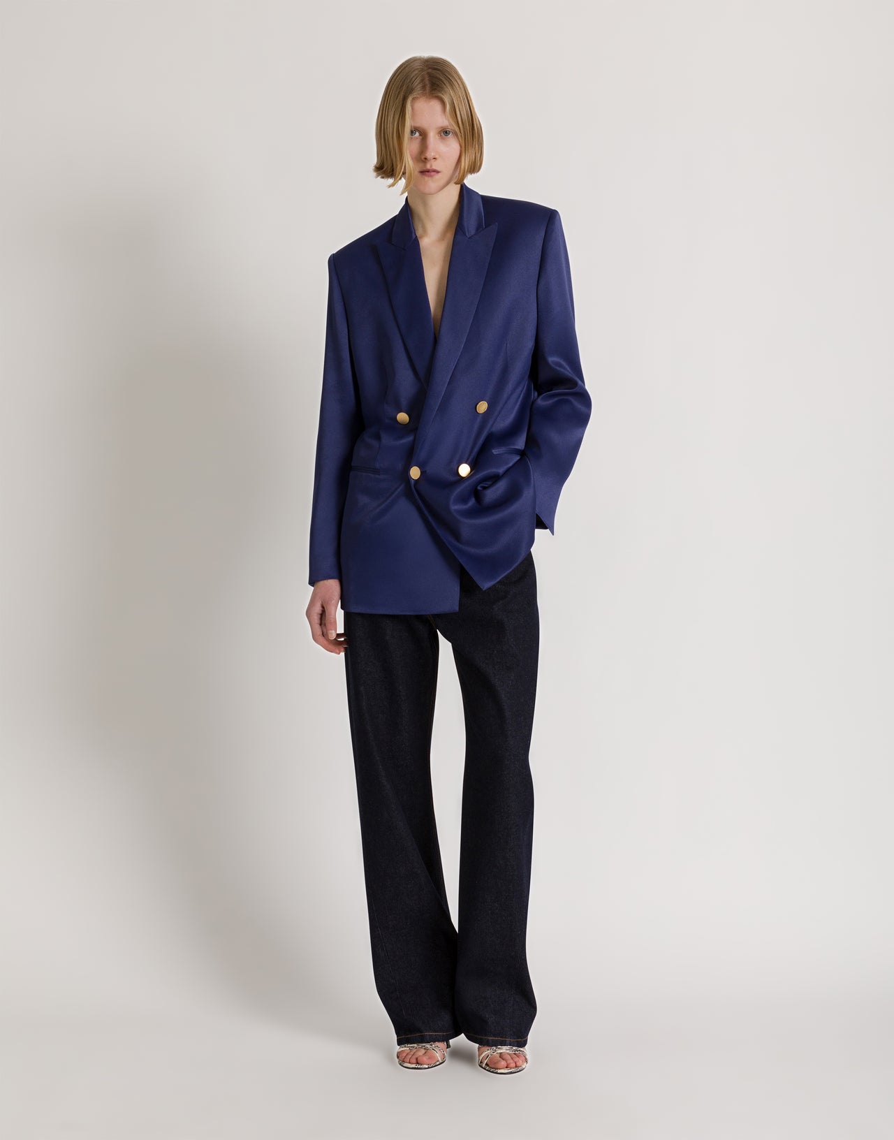 Double-breasted satin blazer Blue Alberta Ferretti Boutique Online 2