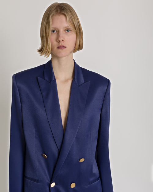 Double-breasted satin blazer