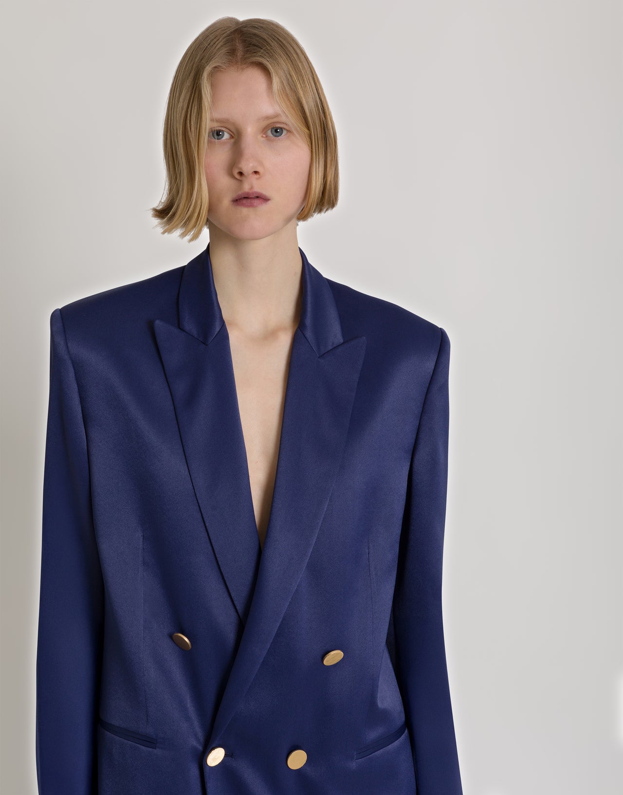 Double-breasted satin blazer Blue Alberta Ferretti Boutique Online 4