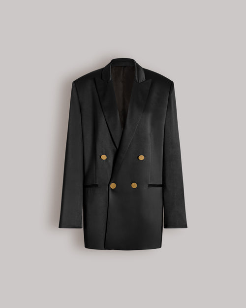 Double-breasted satin blazer