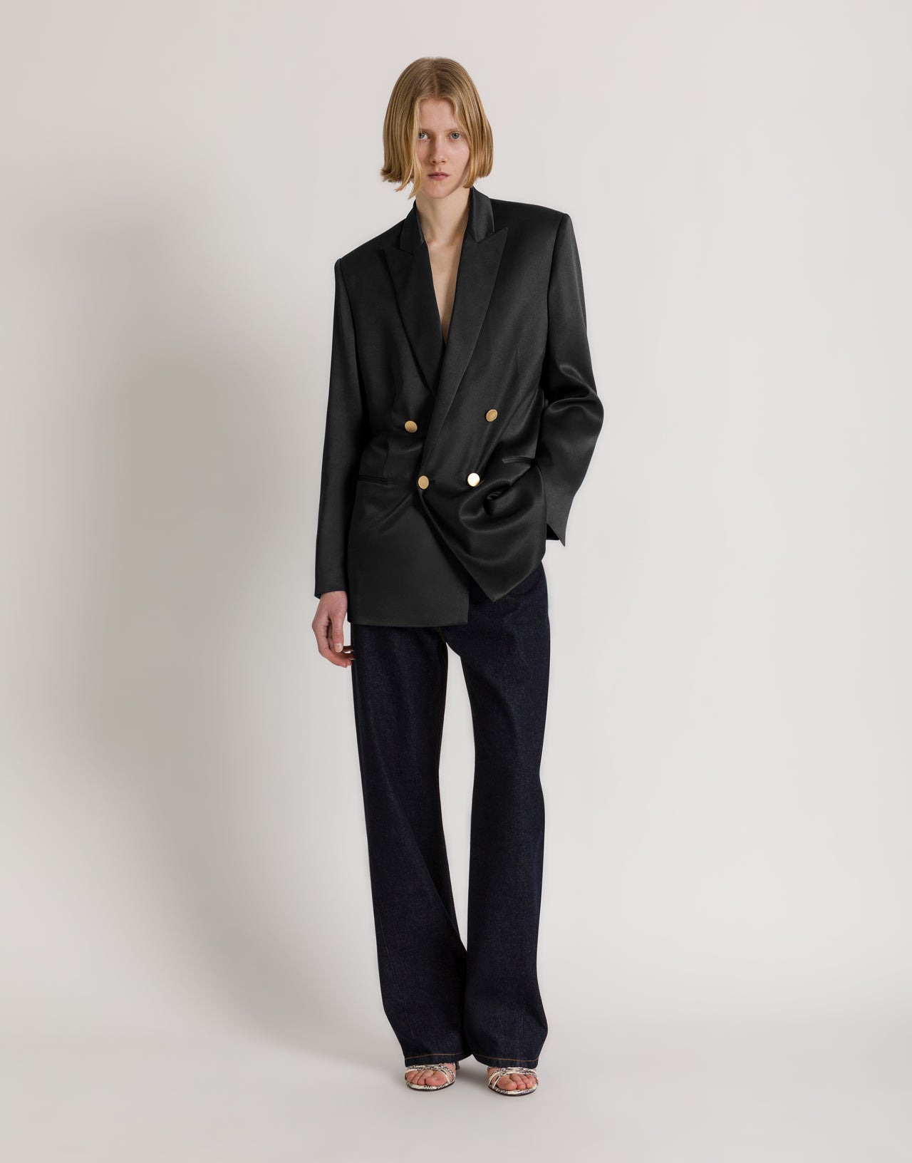 Double-breasted satin blazer Black Alberta Ferretti Boutique Online 2
