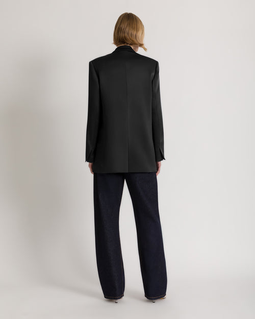 Double-breasted satin blazer