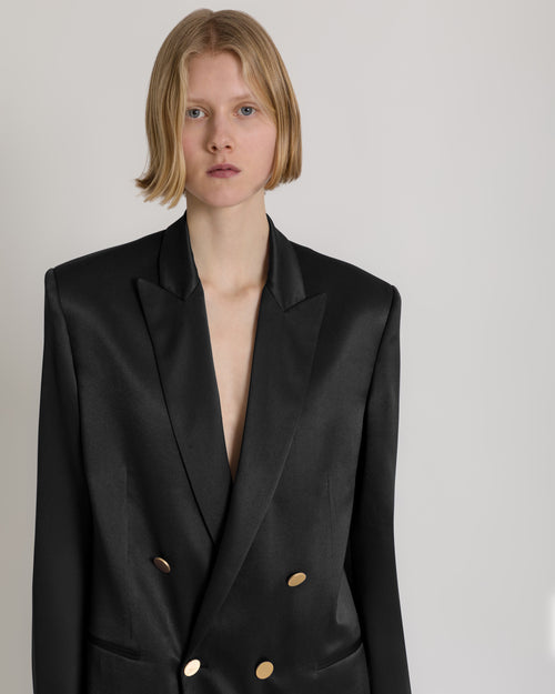 Double-breasted satin blazer Black Alberta Ferretti Boutique Online 0