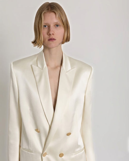 Double-breasted satin blazer