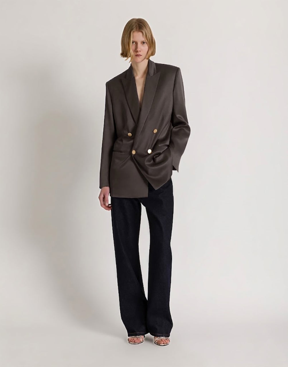 Zweireihiger Blazer aus glänzendem Satin Grau Alberta Ferretti Boutique Online 2