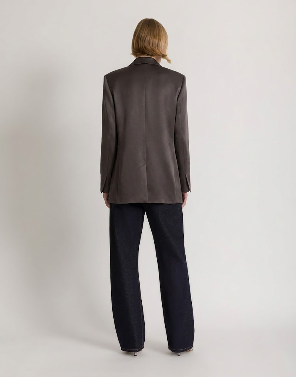 Zweireihiger Blazer aus glänzendem Satin Grau Alberta Ferretti Boutique Online 3