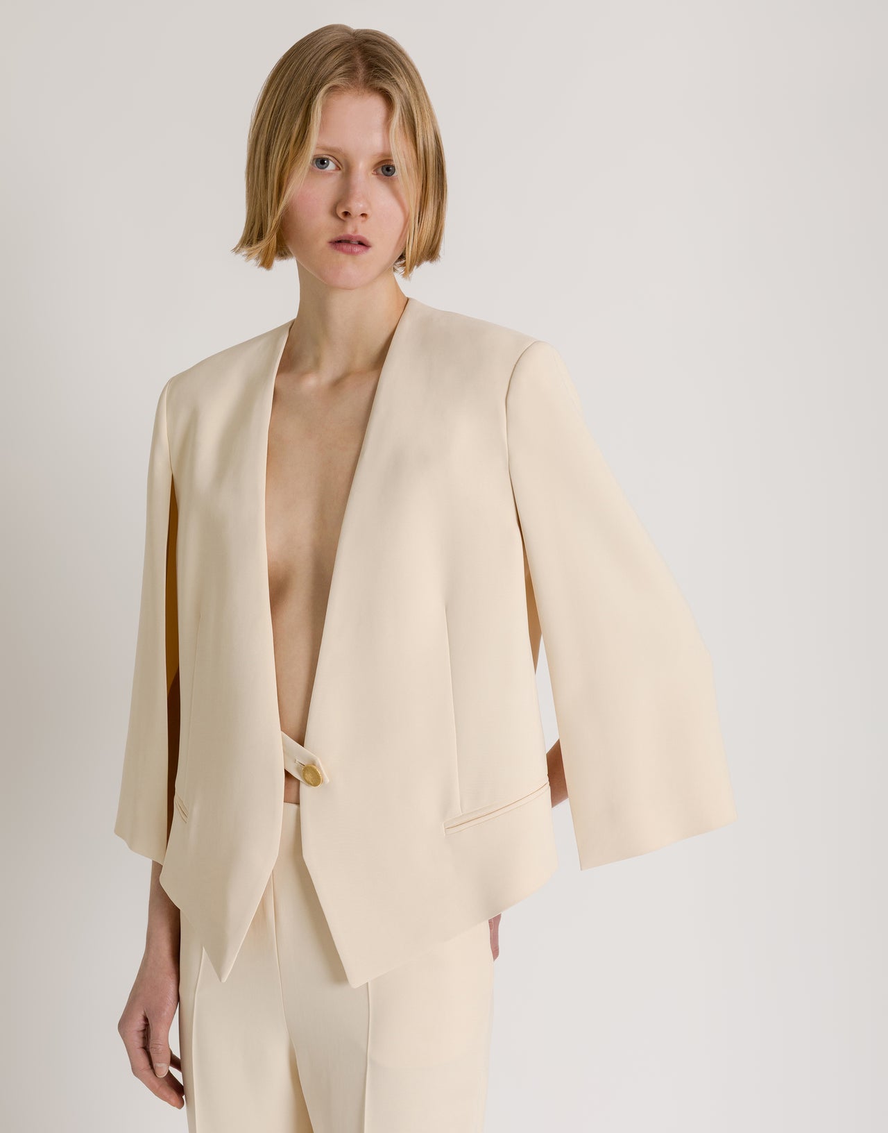 Cape sleeve cropped jacket Ivory Alberta Ferretti Boutique Online 4