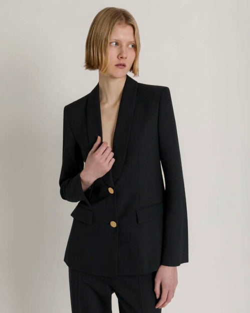 Taillierter kastanienbrauner Blazer mit Goldknöpfen Schwarz Alberta Ferretti Boutique Online 1
