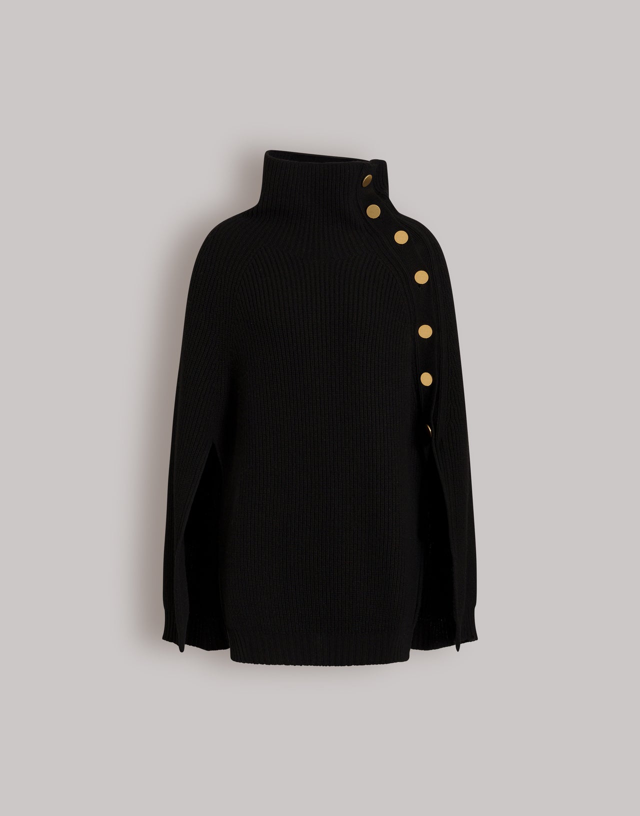 Wool, silk and cashmere turtleneck cape Black Alberta Ferretti Boutique Online 1