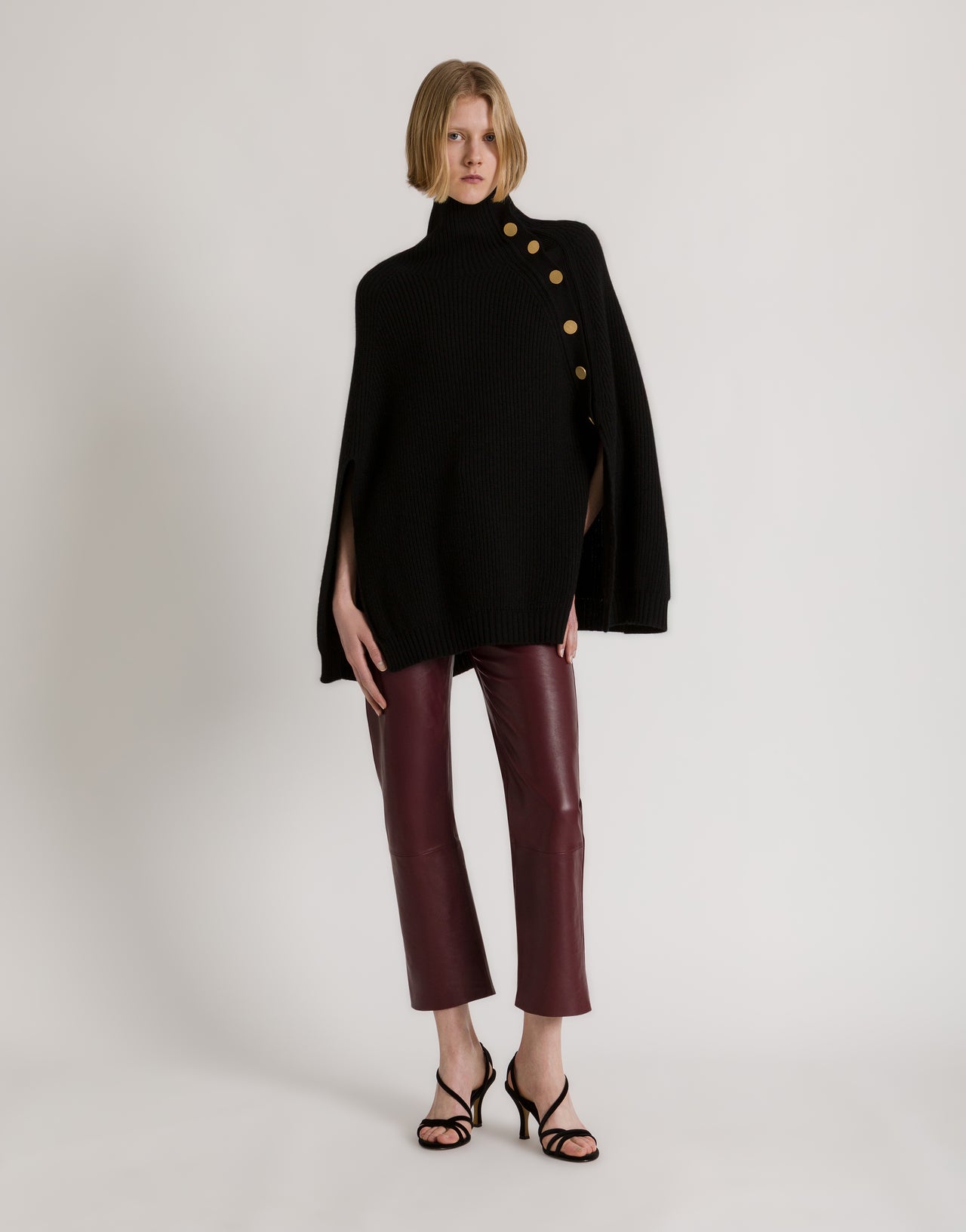 Wool, silk and cashmere turtleneck cape Black Alberta Ferretti Boutique Online 2