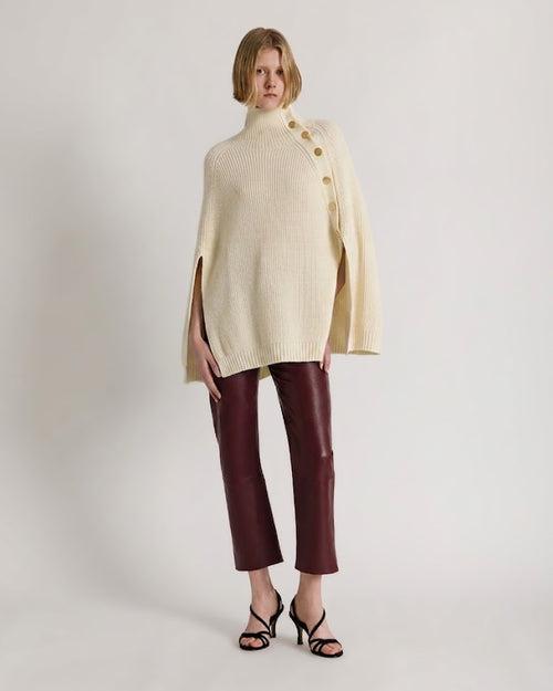 Wool, silk and cashmere turtleneck cape Ivory Alberta Ferretti Boutique Online 1