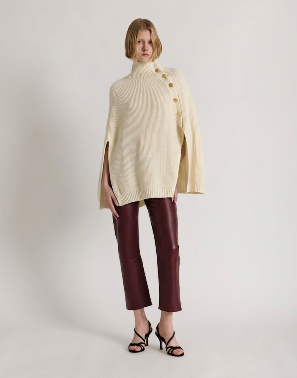 Wool, silk and cashmere turtleneck cape Ivory Alberta Ferretti Boutique Online 2