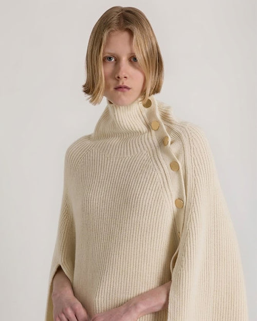 Wool, silk and cashmere turtleneck cape