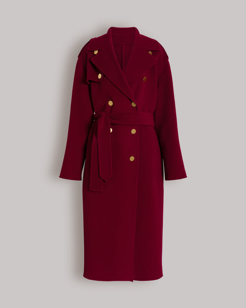 Long wool and cashmere trench-style coat 红色 Alberta Ferretti Boutique Online 0