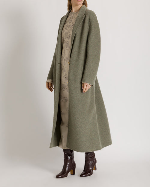 Long sage green wool and silk cloth coat 绿色 Alberta Ferretti Boutique Online 1