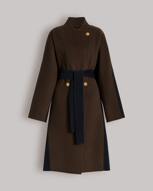 Bicolor wool and cashmere long coat 棕色 Alberta Ferretti Boutique Online 0