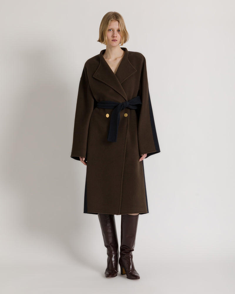 Langer Bicolor-Mantel aus Wolle und Kaschmir Braun Alberta Ferretti Boutique Online 1