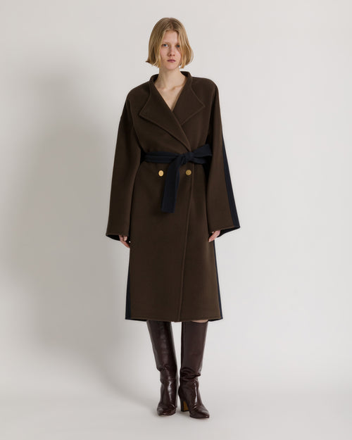 Bicolor wool and cashmere long coat 棕色 Alberta Ferretti Boutique Online 1