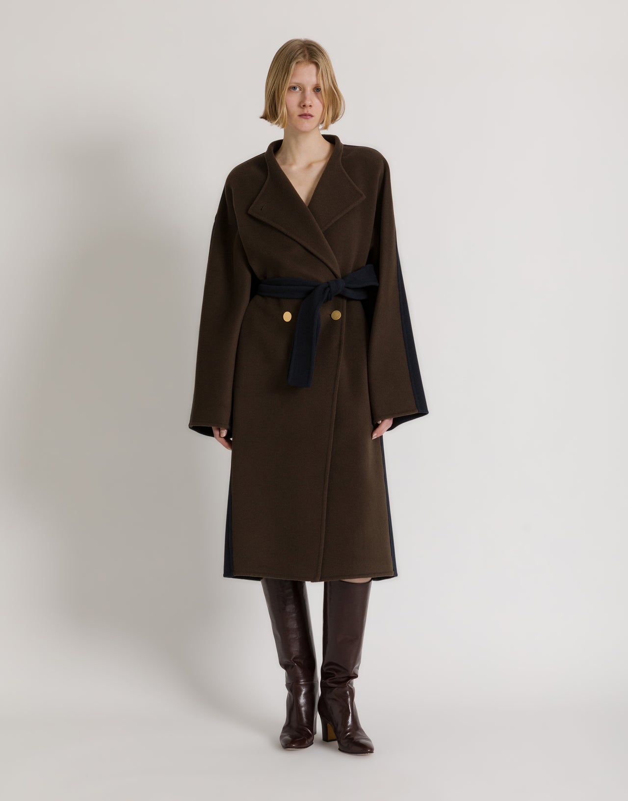 Bicolor wool and cashmere long coat ブラウン Alberta Ferretti Boutique Online 2