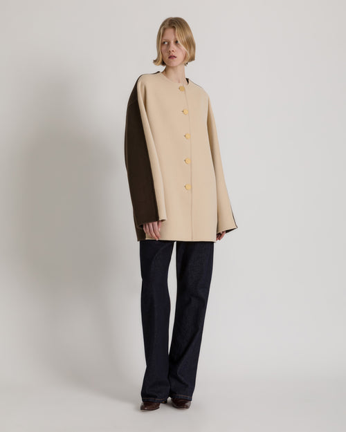 Bicolor wool and cashmere short coat 米色 Alberta Ferretti Boutique Online 1