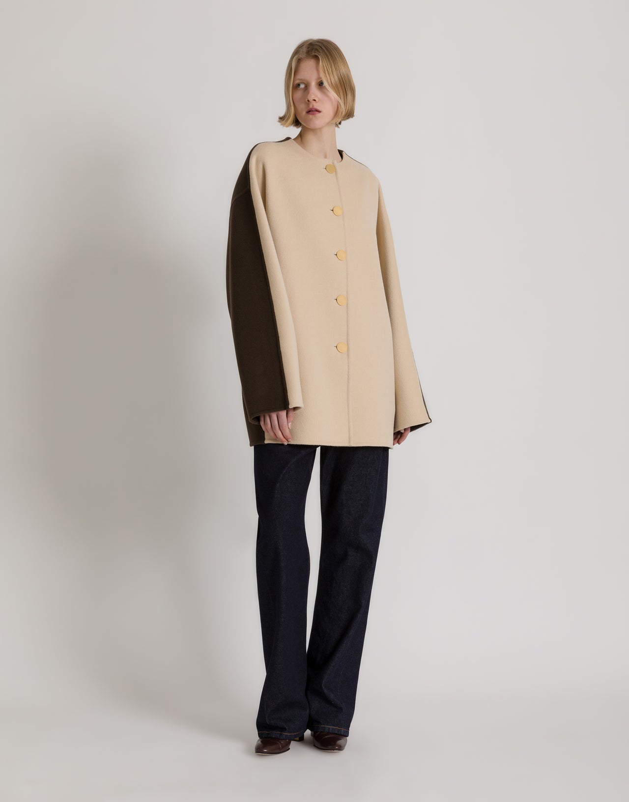 Bicolor wool and cashmere short coat Beige Alberta Ferretti Boutique Online 2
